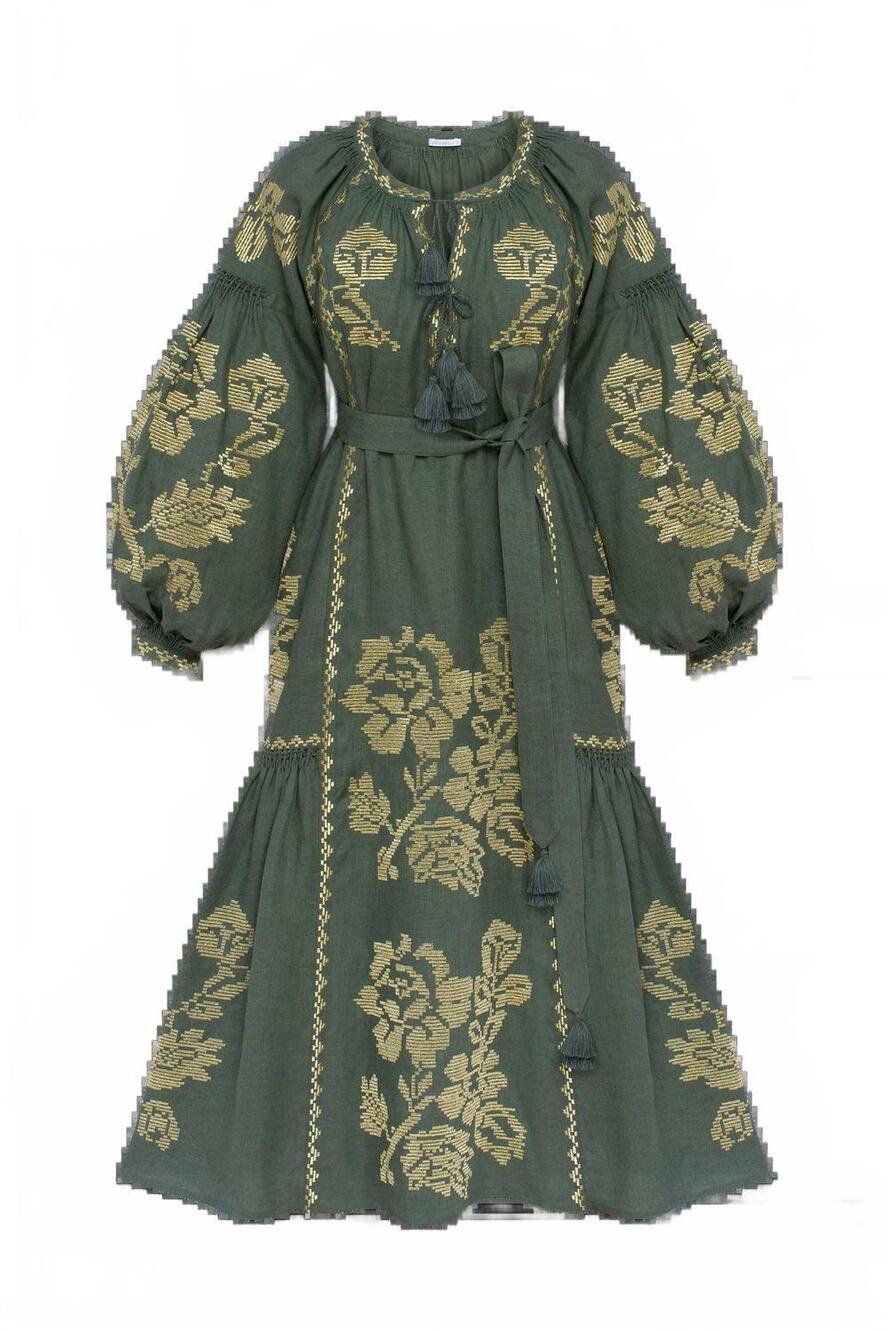 NEW ANNABO elysian garden linen midi dress in deep green - Picture 3 of 4
